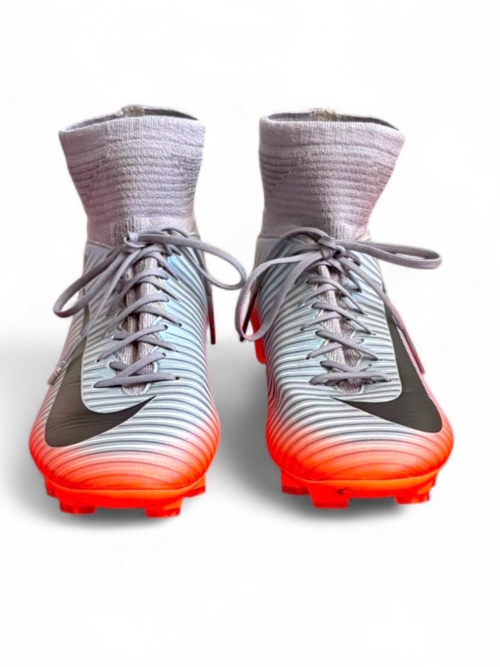 Gray and Neon Orange Customized Soccer Cleats (Like new with 1 scuff mark)